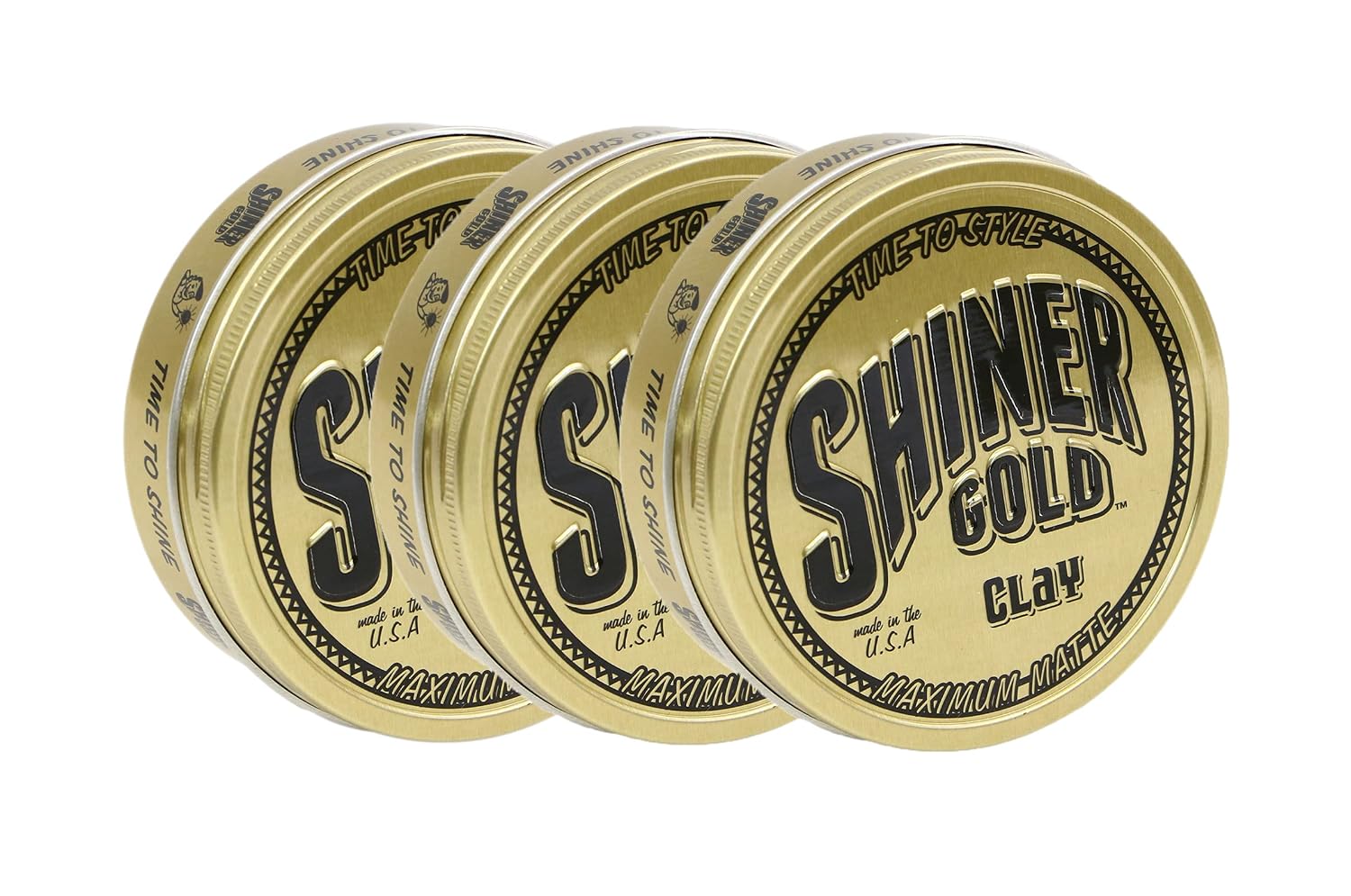 Three cans of Shiner Gold Pomade Maximum Matte Clay, 3-pack